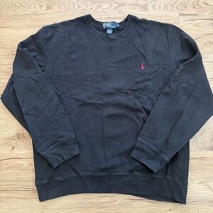 Polo Ralph Lauren Mens Black Crewneck Sweatshirt Red Logo Size Large